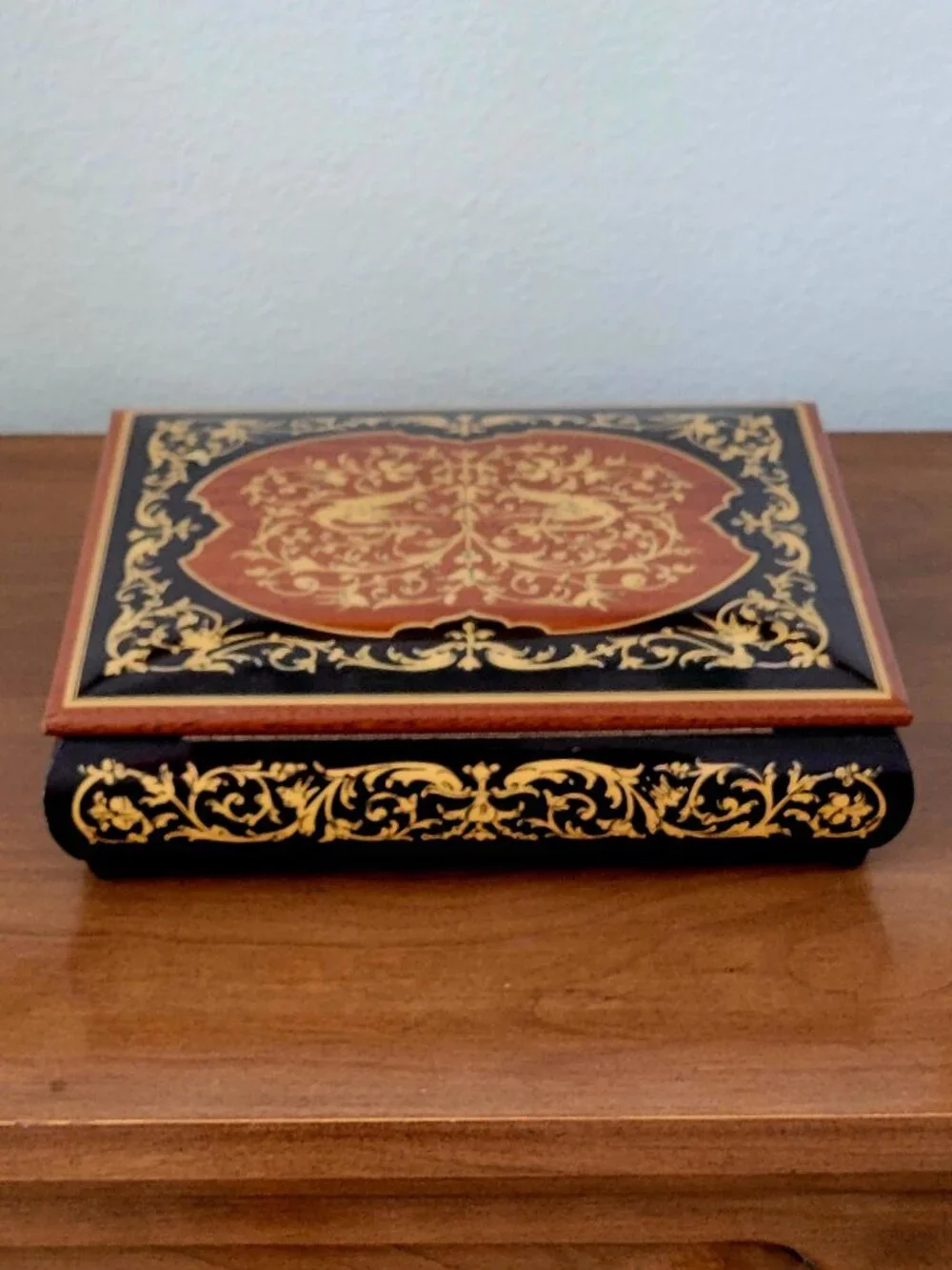 Vintage Italian Marquetry Reuge Swiss Music Jewelry Box Inlaid Wood AS-IS NR